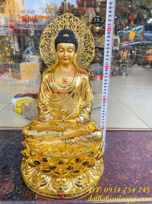 Tượng Phật Adida Cao 45cm Bằng Đồng Dát Vàng Vẽ Diện