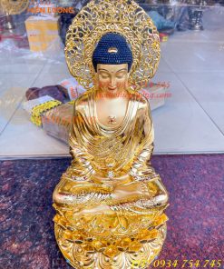 Tượng Phật Adida Cao 45cm Bằng Đồng Dát Vàng Vẽ Diện