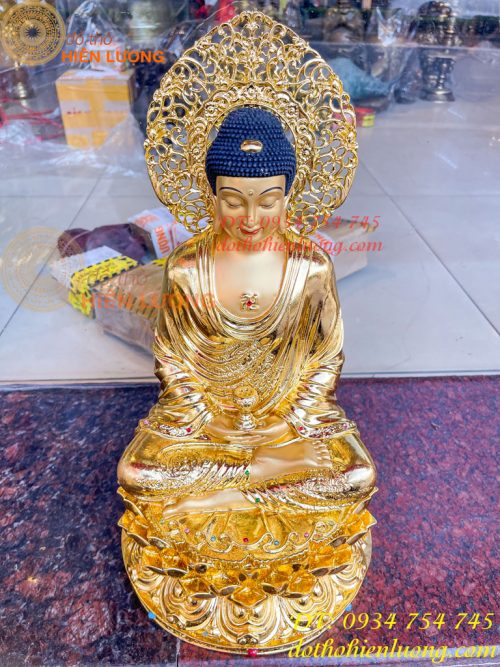 Tượng Phật Adida Cao 45cm Bằng Đồng Dát Vàng Vẽ Diện