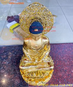 Tượng Phật Adida Cao 45cm Bằng Đồng Dát Vàng Vẽ Diện