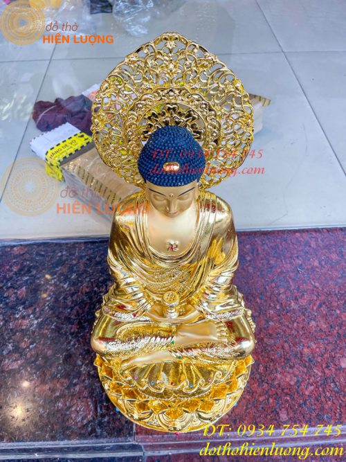 Tượng Phật Adida Cao 45cm Bằng Đồng Dát Vàng Vẽ Diện