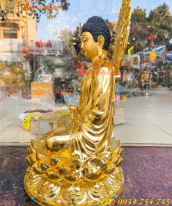 Tượng Phật Adida Cao 45cm Bằng Đồng Dát Vàng Vẽ Diện
