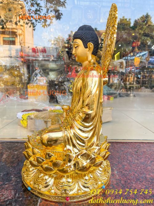 Tượng Phật Adida Cao 45cm Bằng Đồng Dát Vàng Vẽ Diện