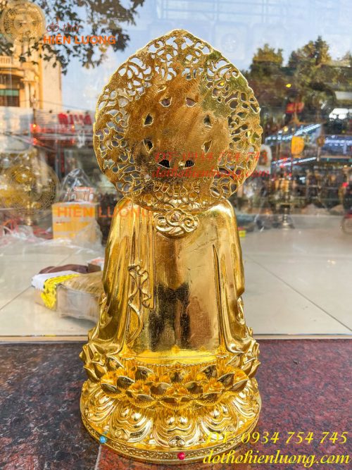 Tượng Phật Adida Cao 45cm Bằng Đồng Dát Vàng Vẽ Diện