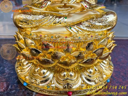 Tượng Phật Adida Cao 45cm Bằng Đồng Dát Vàng Vẽ Diện