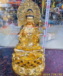 Tượng Bồ Tát Thế Chí Cao 45cm Bằng Đồng Dát Vàng Vẽ Diện