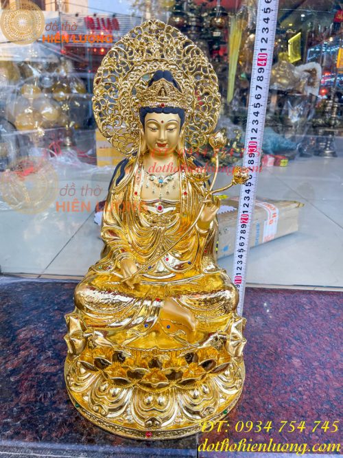 Tượng Bồ Tát Thế Chí Cao 45cm Bằng Đồng Dát Vàng Vẽ Diện