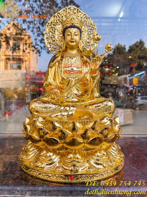 Tượng Bồ Tát Thế Chí Cao 45cm Bằng Đồng Dát Vàng Vẽ Diện