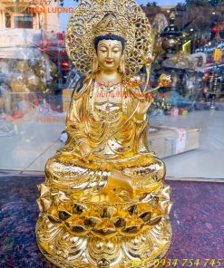 Tượng Bồ Tát Thế Chí Cao 45cm Bằng Đồng Dát Vàng Vẽ Diện