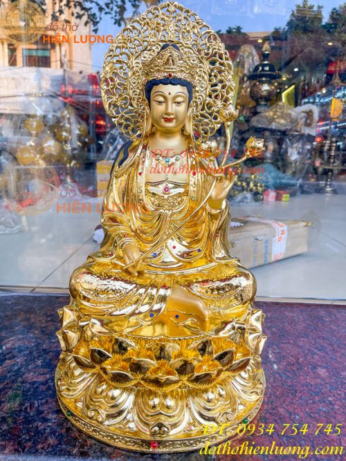 Tượng Bồ Tát Thế Chí Cao 45cm Bằng Đồng Dát Vàng Vẽ Diện