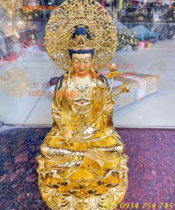 Tượng Bồ Tát Thế Chí Cao 45cm Bằng Đồng Dát Vàng Vẽ Diện