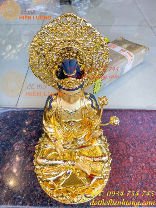 Tượng Bồ Tát Thế Chí Cao 45cm Bằng Đồng Dát Vàng Vẽ Diện