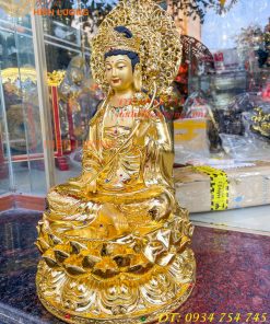 Tượng Bồ Tát Thế Chí Cao 45cm Bằng Đồng Dát Vàng Vẽ Diện