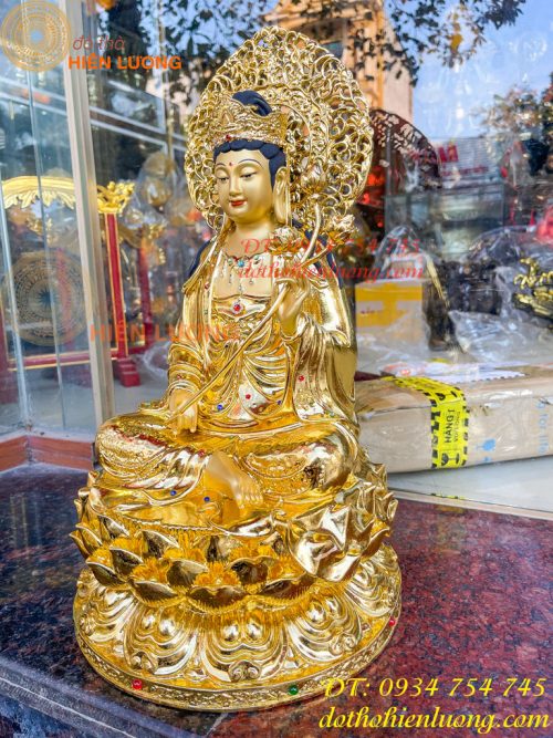 Tượng Bồ Tát Thế Chí Cao 45cm Bằng Đồng Dát Vàng Vẽ Diện