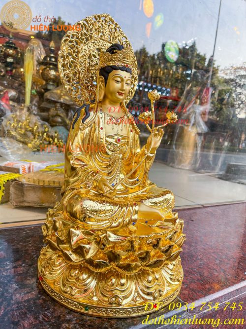 Tượng Bồ Tát Thế Chí Cao 45cm Bằng Đồng Dát Vàng Vẽ Diện