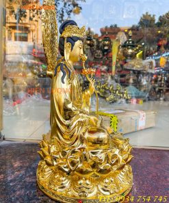 Tượng Bồ Tát Thế Chí Cao 45cm Bằng Đồng Dát Vàng Vẽ Diện