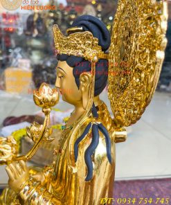 Tượng Bồ Tát Thế Chí Cao 45cm Bằng Đồng Dát Vàng Vẽ Diện