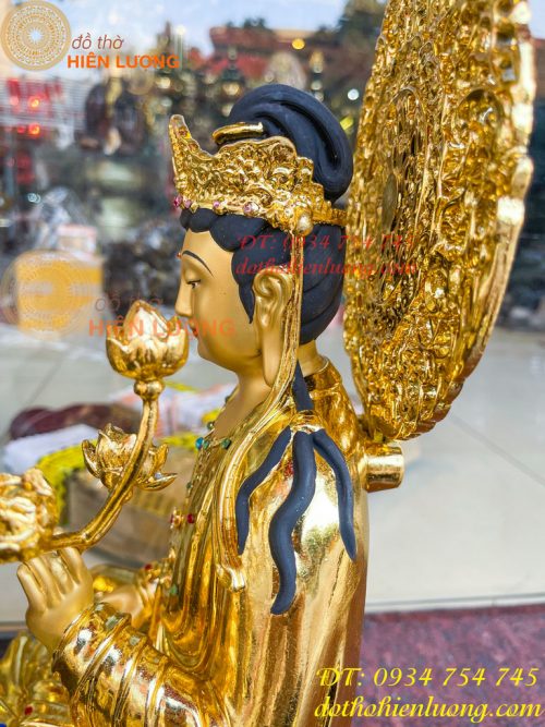 Tượng Bồ Tát Thế Chí Cao 45cm Bằng Đồng Dát Vàng Vẽ Diện