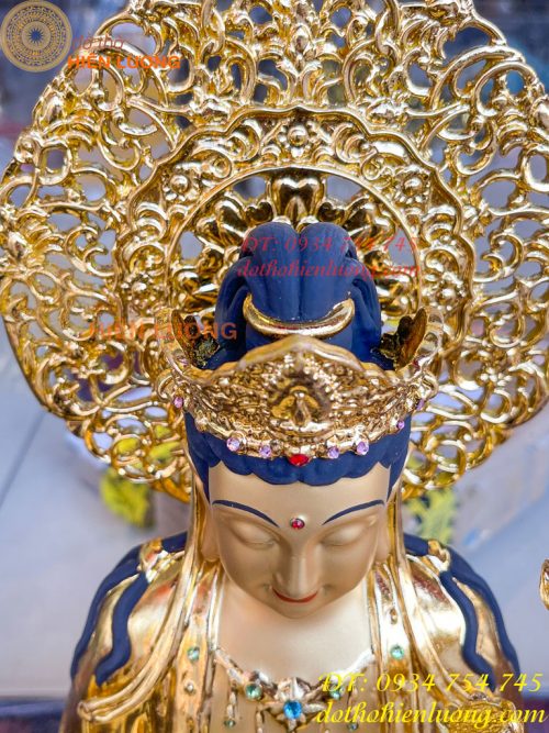 Tượng Bồ Tát Thế Chí Cao 45cm Bằng Đồng Dát Vàng Vẽ Diện