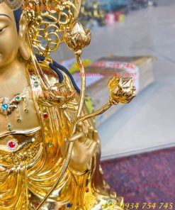 Tượng Bồ Tát Thế Chí Cao 45cm Bằng Đồng Dát Vàng Vẽ Diện