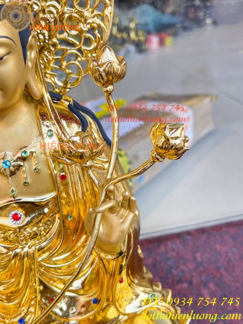 Tượng Bồ Tát Thế Chí Cao 45cm Bằng Đồng Dát Vàng Vẽ Diện