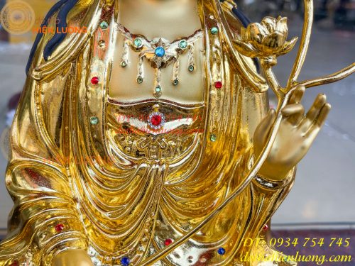 Tượng Bồ Tát Thế Chí Cao 45cm Bằng Đồng Dát Vàng Vẽ Diện