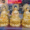 Bộ Tượng Tam Thánh Ngồi Cao 45cm Dát Vàng Vẽ Diện