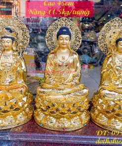 Bộ Tượng Tam Thánh Ngồi Cao 45cm Dát Vàng Vẽ Diện
