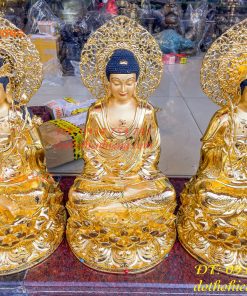 Bộ Tượng Tam Thánh Ngồi Cao 45cm Dát Vàng Vẽ Diện