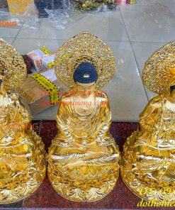 Bộ Tượng Tam Thánh Ngồi Cao 45cm Dát Vàng Vẽ Diện