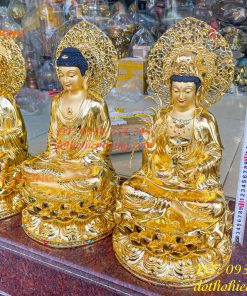 Bộ Sa Bà Tam Thánh Cao 45cm Dát Vàng Vẽ Diện