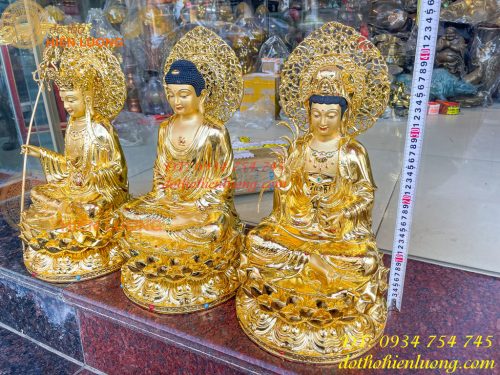 Bộ Sa Bà Tam Thánh Cao 45cm Dát Vàng Vẽ Diện