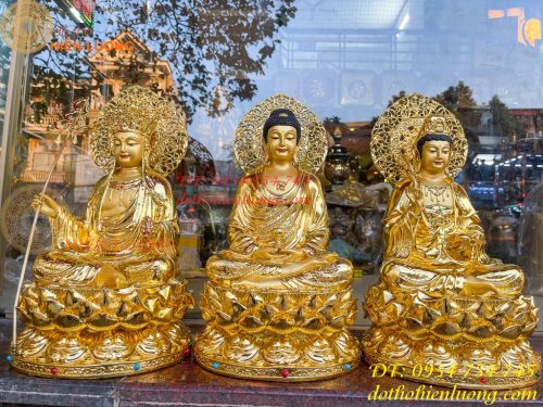 Bộ Sa Bà Tam Thánh Cao 45cm Dát Vàng Vẽ Diện