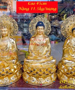 Bộ Sa Bà Tam Thánh Cao 45cm Dát Vàng Vẽ Diện