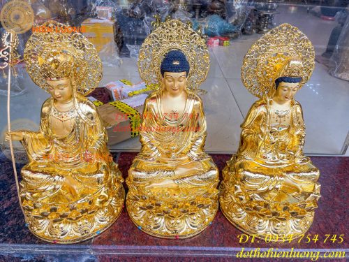Bộ Sa Bà Tam Thánh Cao 45cm Dát Vàng Vẽ Diện