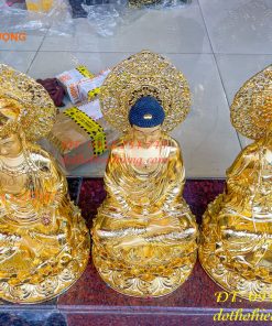 Bộ Sa Bà Tam Thánh Cao 45cm Dát Vàng Vẽ Diện