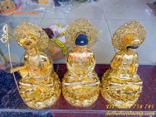 Bộ Sa Bà Tam Thánh Cao 45cm Dát Vàng Vẽ Diện