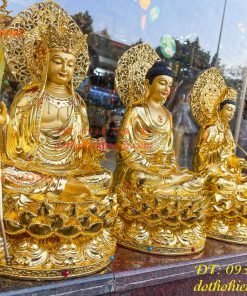 Bộ Sa Bà Tam Thánh Cao 45cm Dát Vàng Vẽ Diện