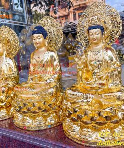 Bộ Sa Bà Tam Thánh Cao 45cm Dát Vàng Vẽ Diện