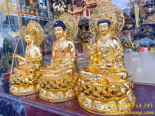 Bộ Sa Bà Tam Thánh Cao 45cm Dát Vàng Vẽ Diện