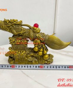 Biểu trưng bút thư pháp hoa văn rồng cuộn bằng đồng dài 30cm