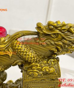 Biểu trưng bút thư pháp hoa văn rồng cuộn bằng đồng dài 30cm