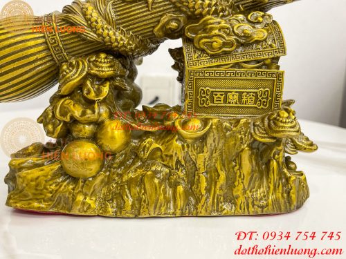Biểu trưng bút thư pháp hoa văn rồng cuộn bằng đồng dài 30cm