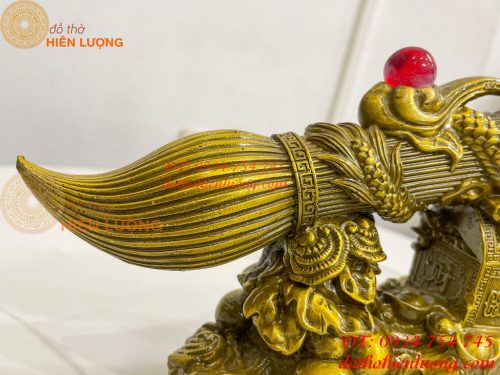 Biểu trưng bút thư pháp hoa văn rồng cuộn bằng đồng dài 30cm