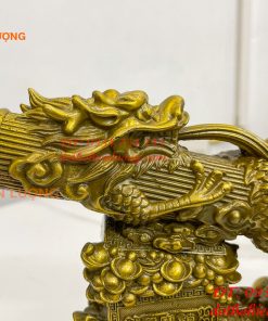 Biểu trưng bút thư pháp hoa văn rồng cuộn bằng đồng dài 30cm