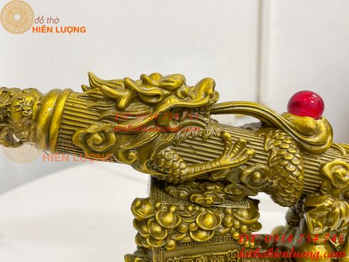 Biểu trưng bút thư pháp hoa văn rồng cuộn bằng đồng dài 30cm