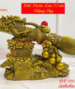 Biểu trưng bút thư pháp hoa văn rồng cuộn bằng đồng dài 30cm