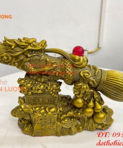 Biểu trưng bút thư pháp hoa văn rồng cuộn bằng đồng dài 30cm