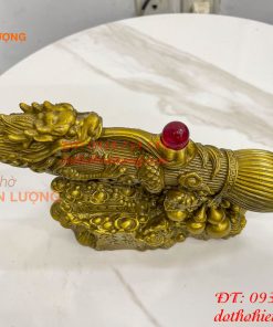 Biểu trưng bút thư pháp hoa văn rồng cuộn bằng đồng dài 30cm