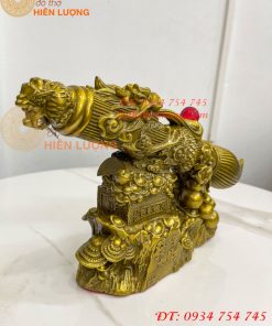 Biểu trưng bút thư pháp hoa văn rồng cuộn bằng đồng dài 30cm